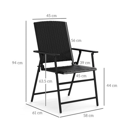 Set of Four Folding Rattan Seat Chairs - Black