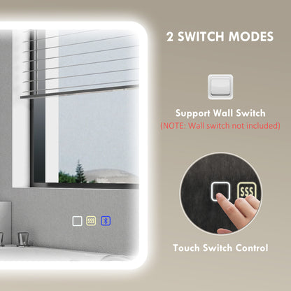 80 x 60cm LED Bathroom Mirror, with Bluetooth - Silver Tone