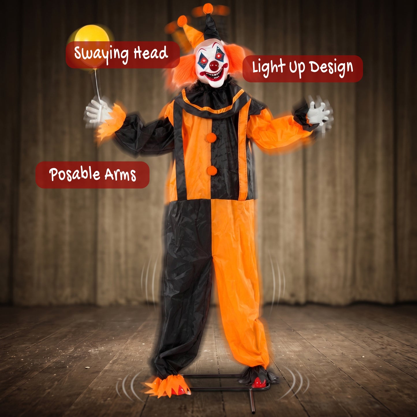 190cm Life Size Animated Clown Halloween Decoration, Scary Halloween Animatronics Decor with Sound Touch Activated