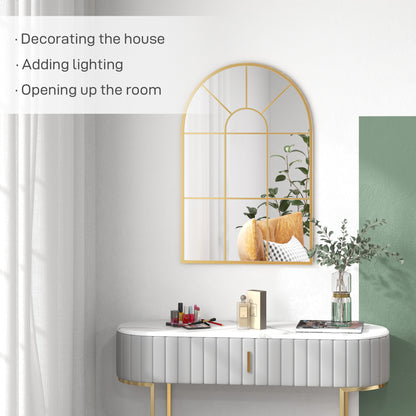 90 X 61cm Arched Grid Mirror - Gold Tone