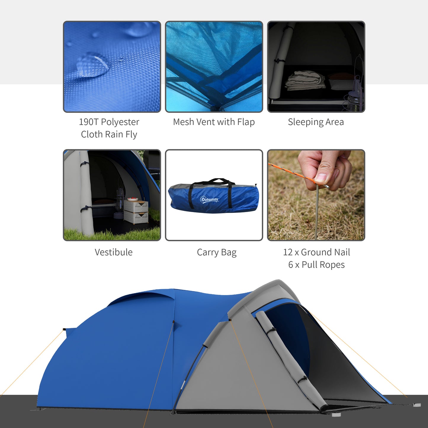Two-Man Dome Tent, with Front Vestibule - Blue/Grey