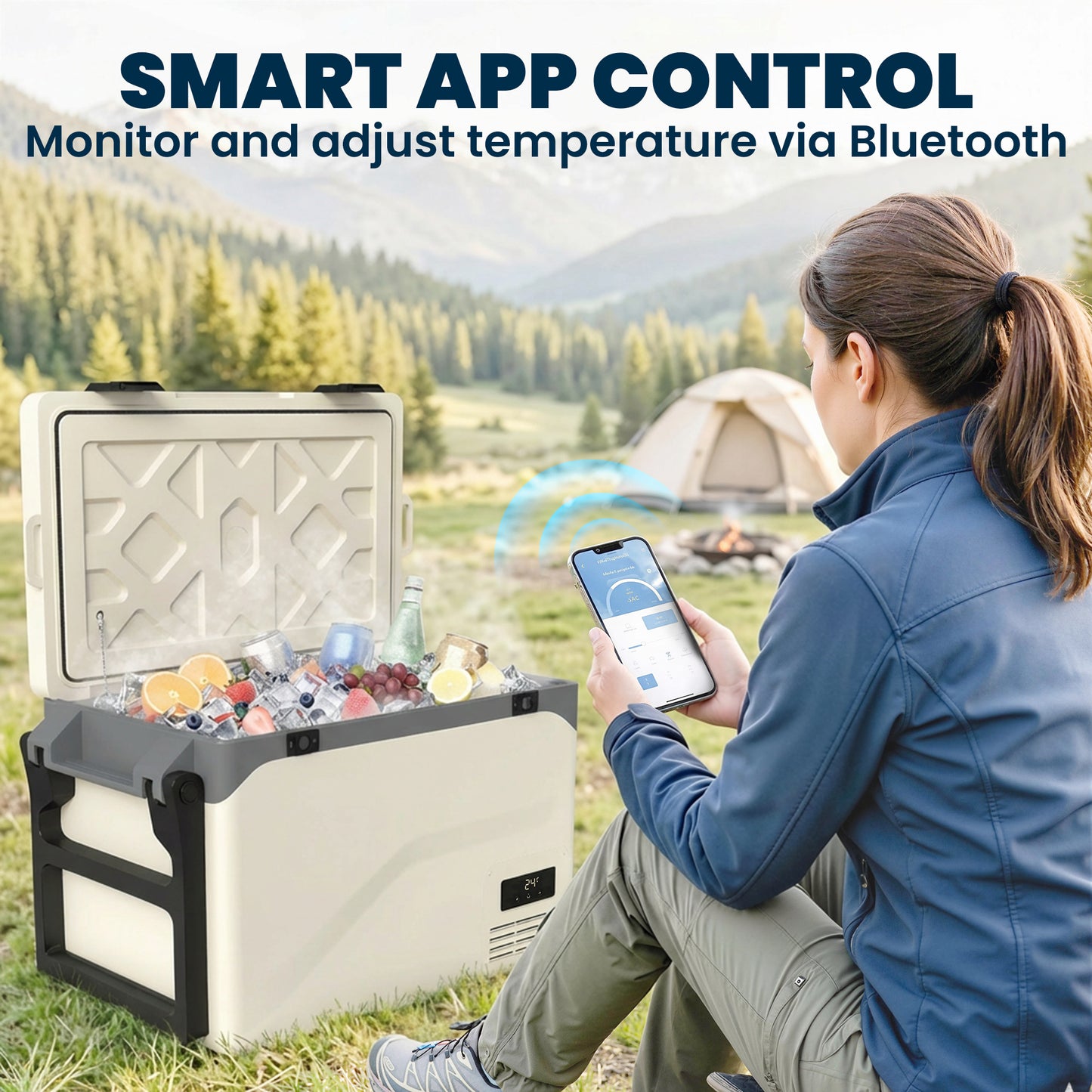 42.5L Compressor Car Fridge Freezer, Camping Refrigerator with App Control, 20℃-20℃