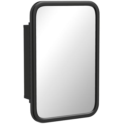 Bathroom Wall Cabinet with Tempered Mirror Metal Bathroom Mirror Cabinet with 3 Shelves Black