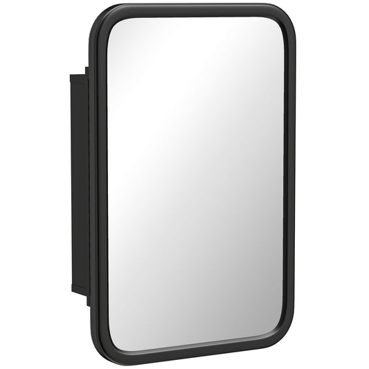 Bathroom Wall Cabinet with Tempered Mirror Metal Bathroom Mirror Cabinet with 3 Shelves Black