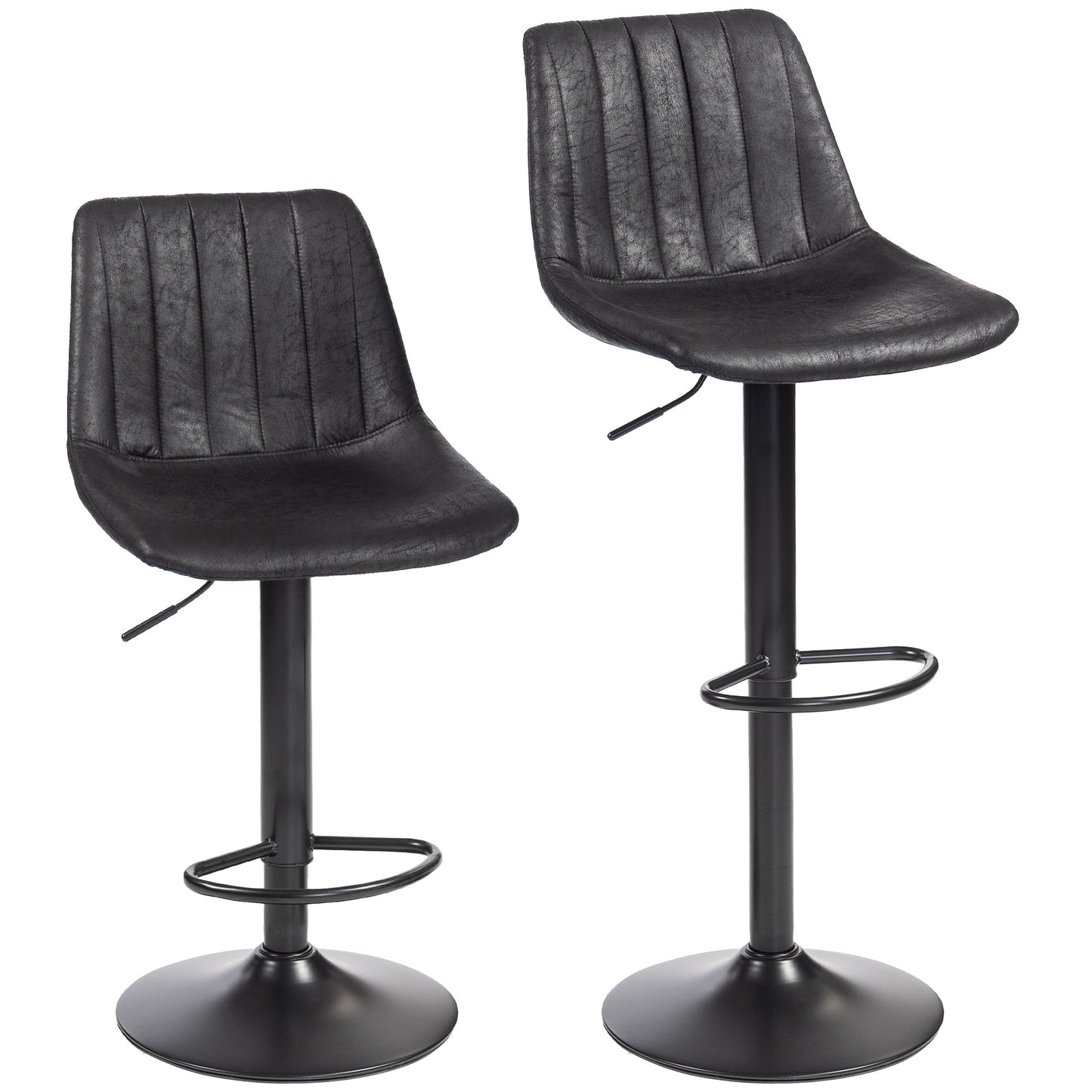 Set of 2 Leathaire Tub Bar Stools - Black
