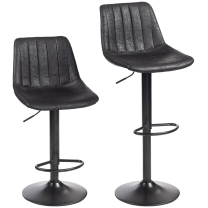 Set of 2 Leathaire Tub Bar Stools - Black