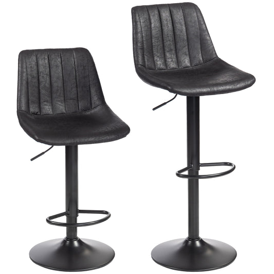Set of 2 Leathaire Tub Bar Stools - Black