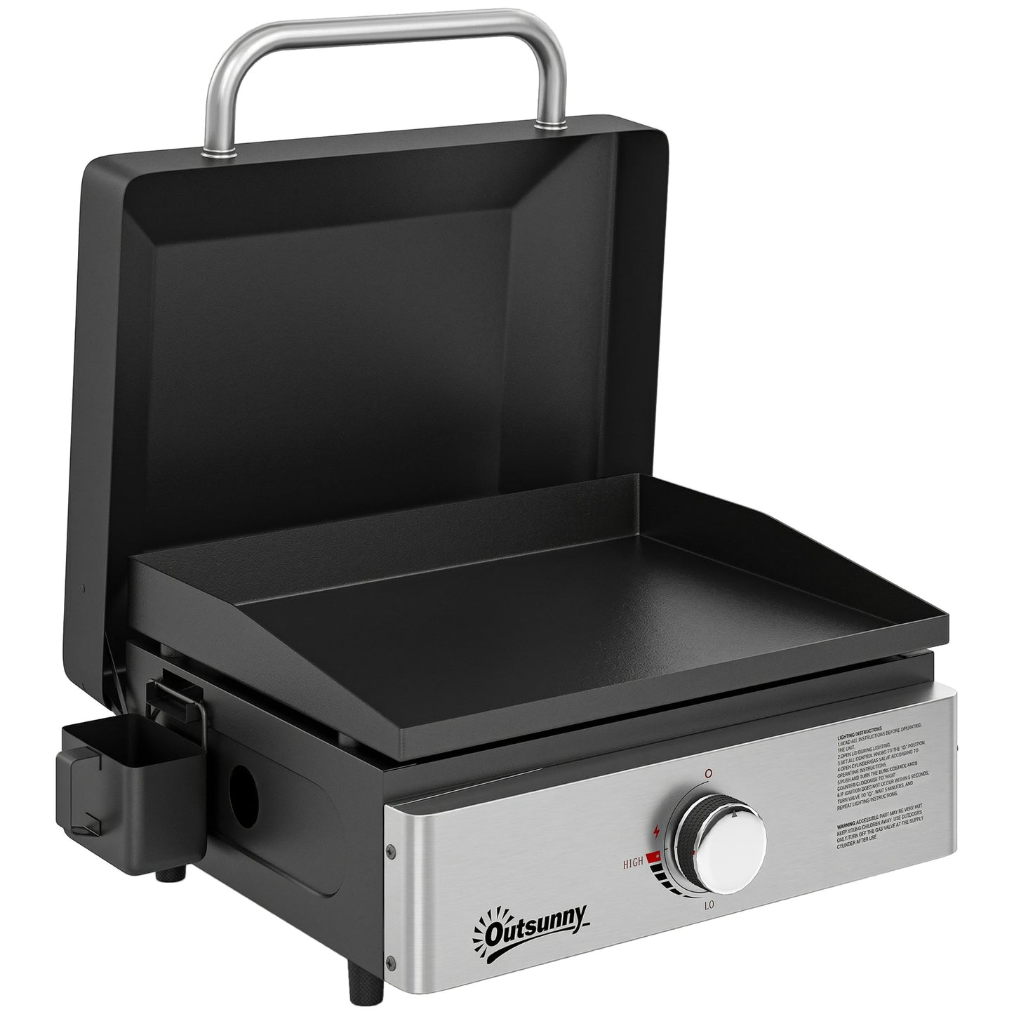 Grill Griddle, Portable Gas Plancha, 3.5 kW, Tabletop Gas BBQ with Grease Cup for Camping Picnic Patios, Black