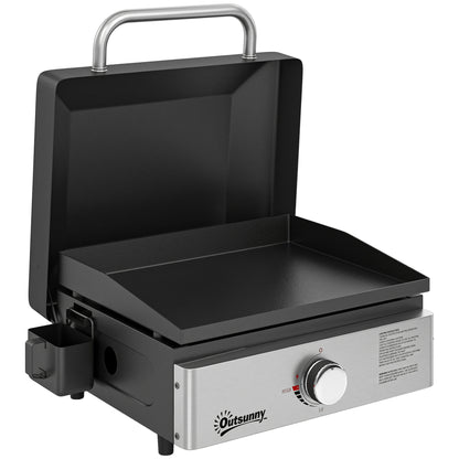 Grill Griddle, Portable Gas Plancha, 3.5 kW, Tabletop Gas BBQ with Grease Cup for Camping Picnic Patios, Black
