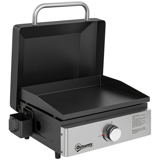 Grill Griddle, Portable Gas Plancha, 3.5 kW, Tabletop Gas BBQ with Grease Cup for Camping Picnic Patios, Black