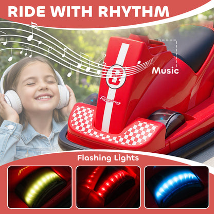 Kids Bumper Car, 360° Rotation Spin Electric Walzer Car with LED Lights, Music for Ages 3-8 Years Old, Red