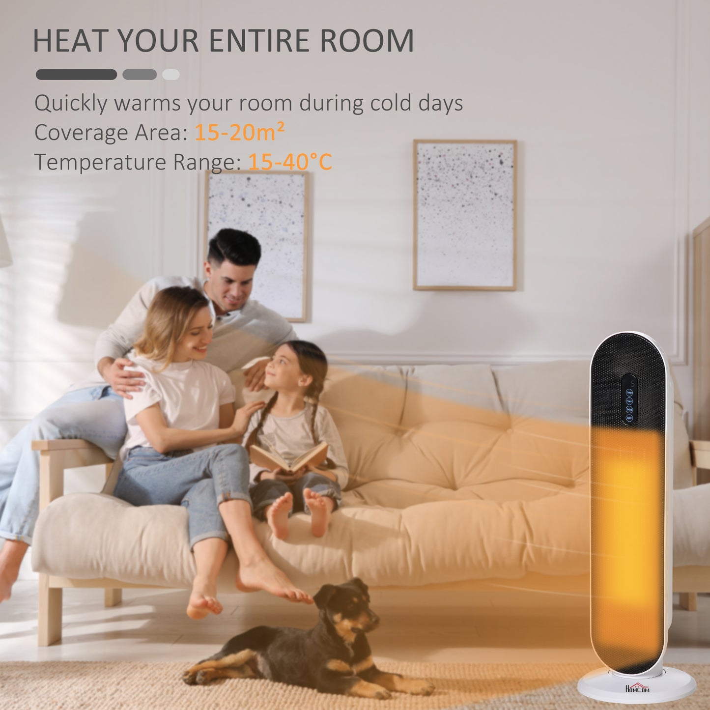 Ceramic Space Heater, Indoor Tower Heater with 2 Heat, Oscillation, Remote Control, Timer, Tip-Over & Overheating Protection