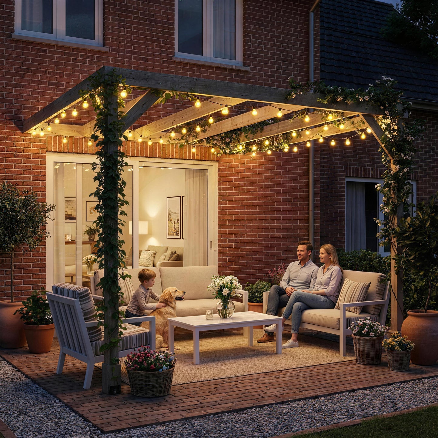 Lean-To Wooden Pergola Kit, Decorative Garden Gazebo with Stable Structure and Concrete Anchors, 2.4 x 2.4m, Light Brown