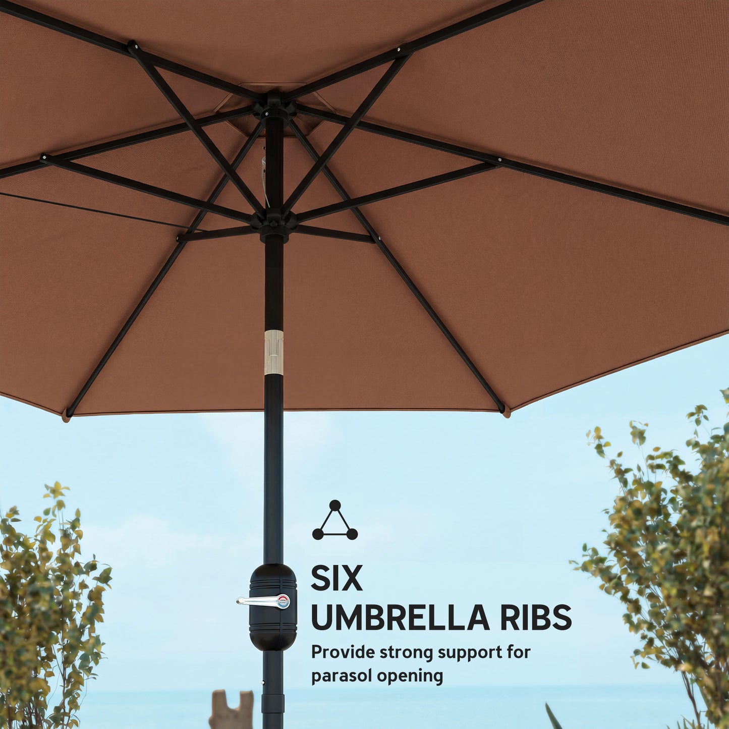 2.6 m Garden Parasol Umbrella with Aluminium Pole, Outdoor Patio Umbrella with Tilt and Crank, Vent, Coffee