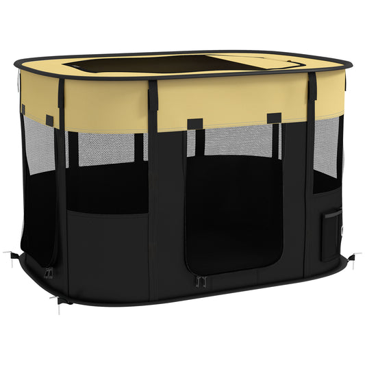 Foldable Dog Pen with Storage Bag for Indoor/Outdoor Use, Portable Pet playpen, with Ground Stakes - Yellow