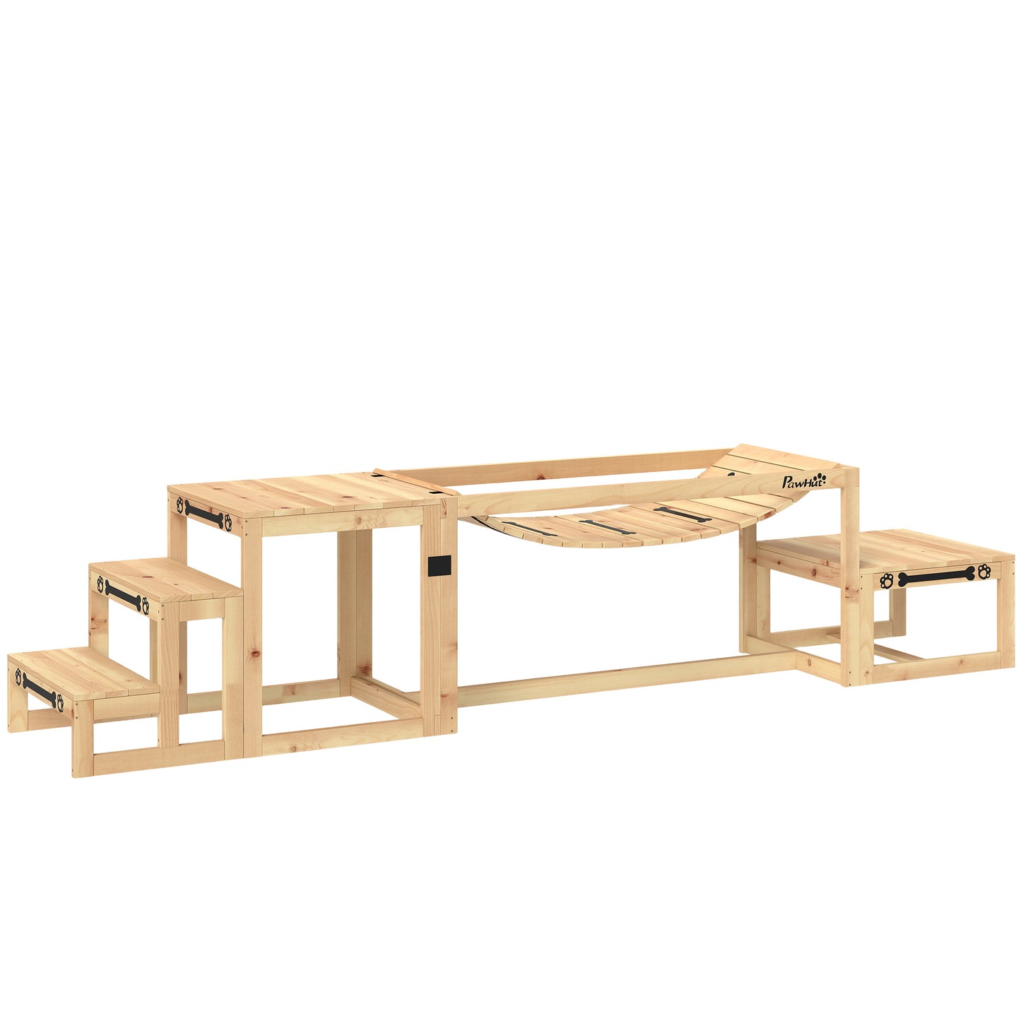 3 Pieces Wooden Dog Agility Training Equipment with Soft Bridge, Pause Platform and Pet Stair for Outdoor, Natural Wood