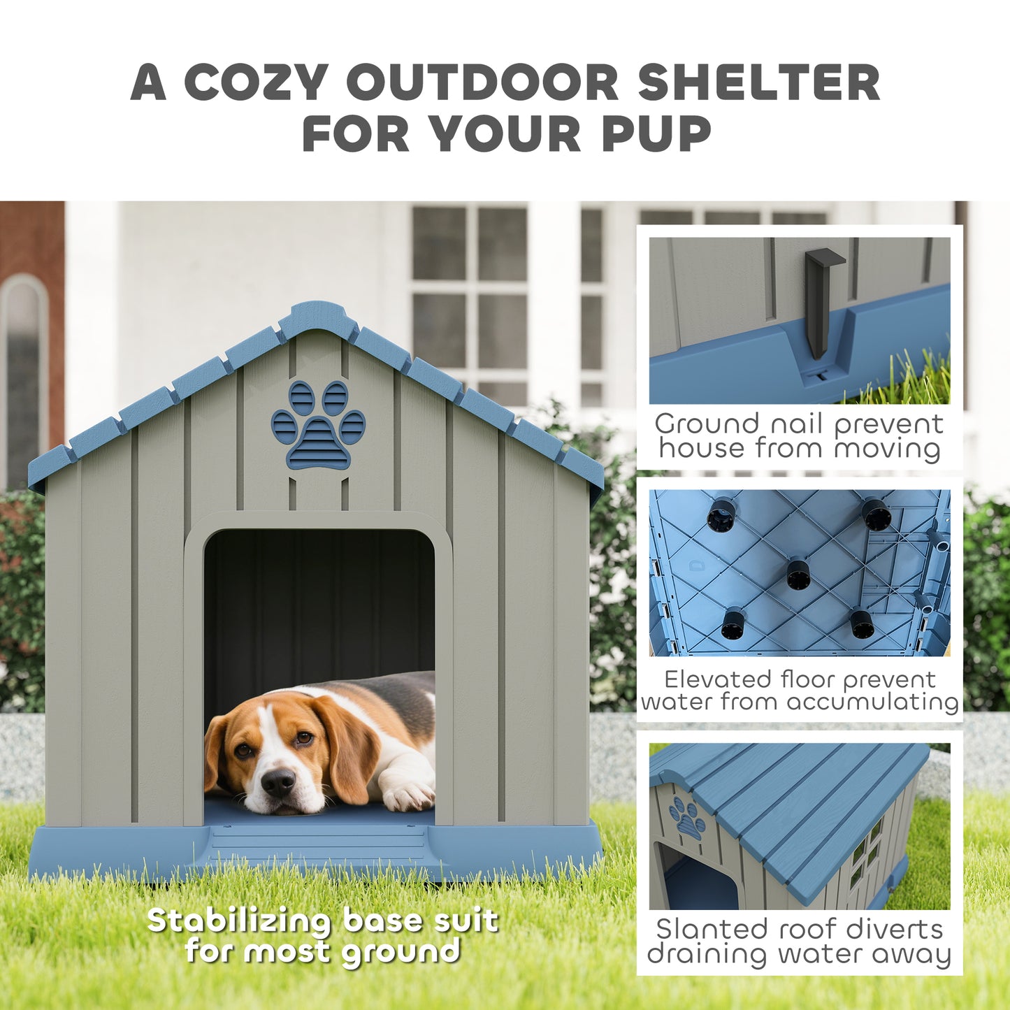 Dog Kennel Outdoor for Medium Dogs, Waterproof Plastic Dog House for Garden, Patio, 85 x 79 x 82 cm, Grey