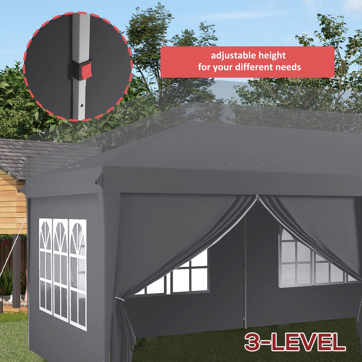 Outsunny 3 x 6 m Garden Pop Up Gazebo, Wedding Party Tent Marquee, Water Resistant Awning Canopy with Sidewalls, Windows