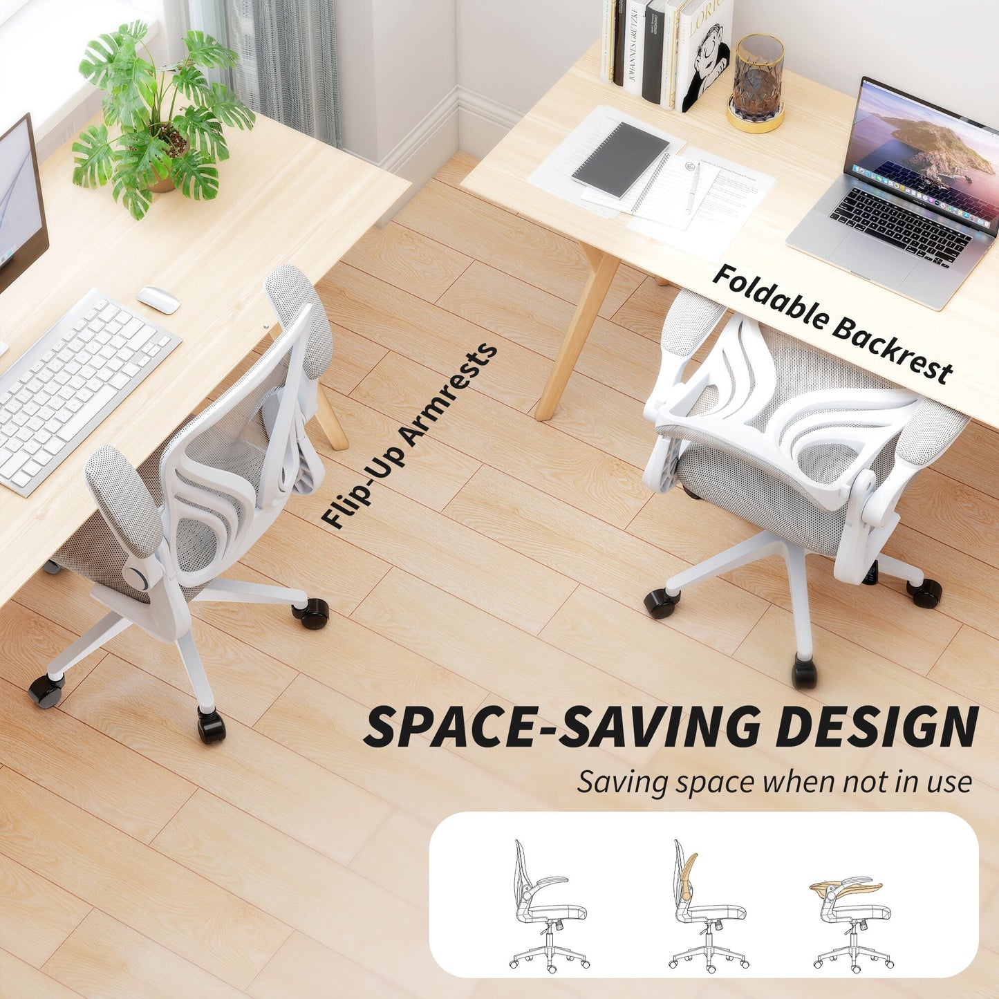 Mesh Office Chair with Foldable Backrest - Light Grey
