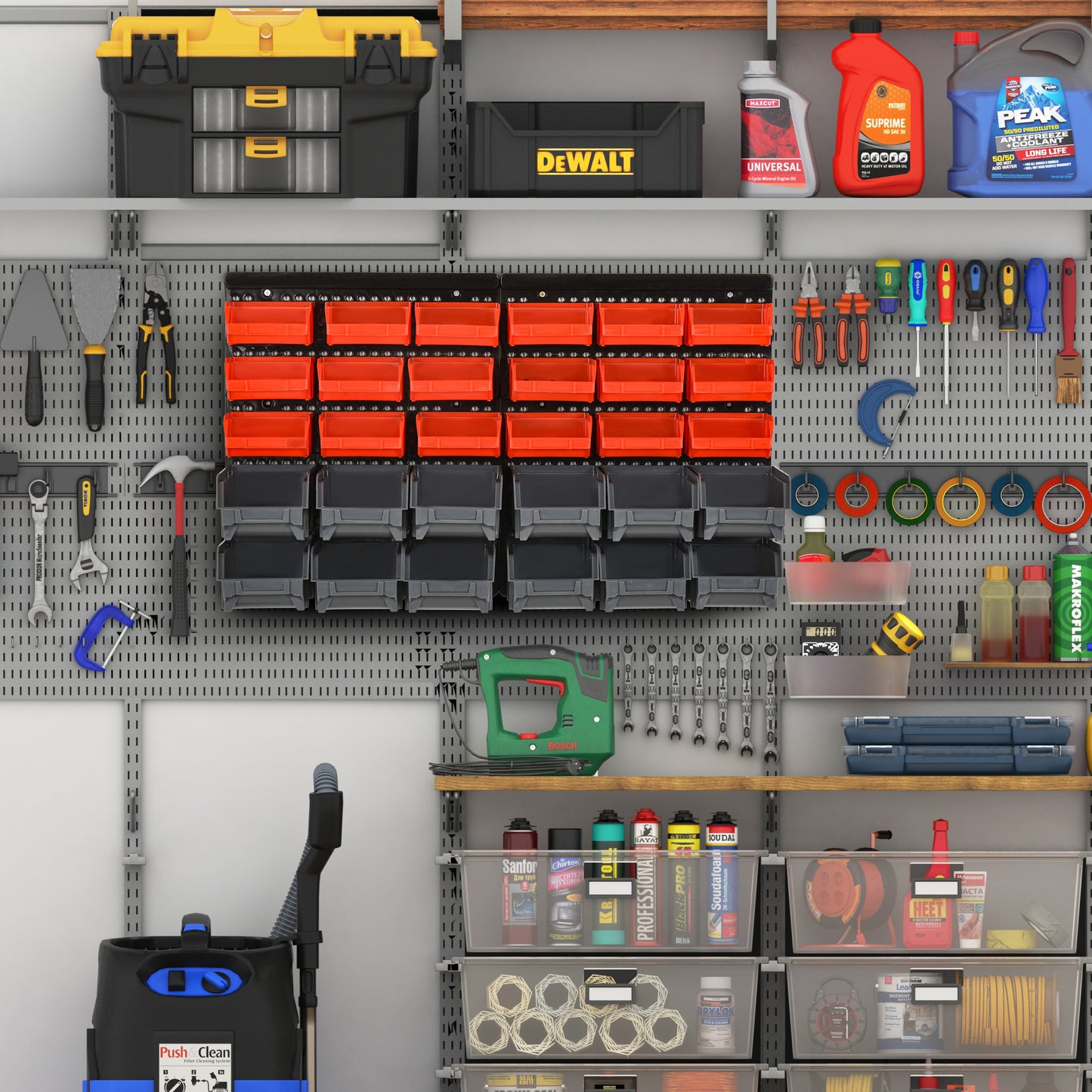 30 Cubbie On-Wall Storage Board Tool Screw Organiser Garage Workshop DIY Container w/ Screw Kit Tool Equipment Tidy