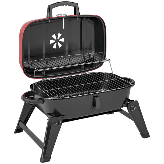 Charcoal Barbecue Grill Folding Portable BBQ Grill for Camping with 1232 cm² Cooking Area, Adjustable Vent, Thermometer
