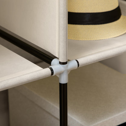 Fabric Wardrobe, with Rails and Shelves - Cream White