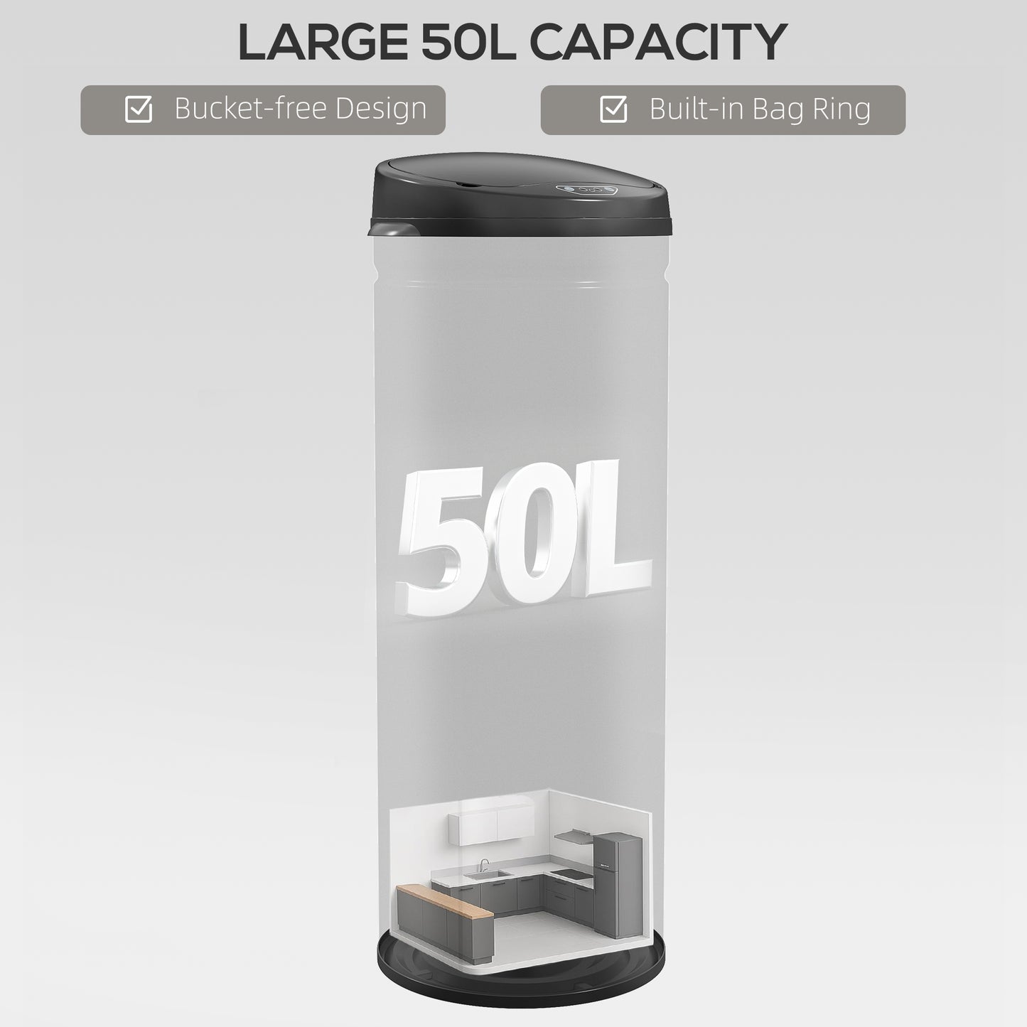 50L Stainless Steel Sensor Bin - Black