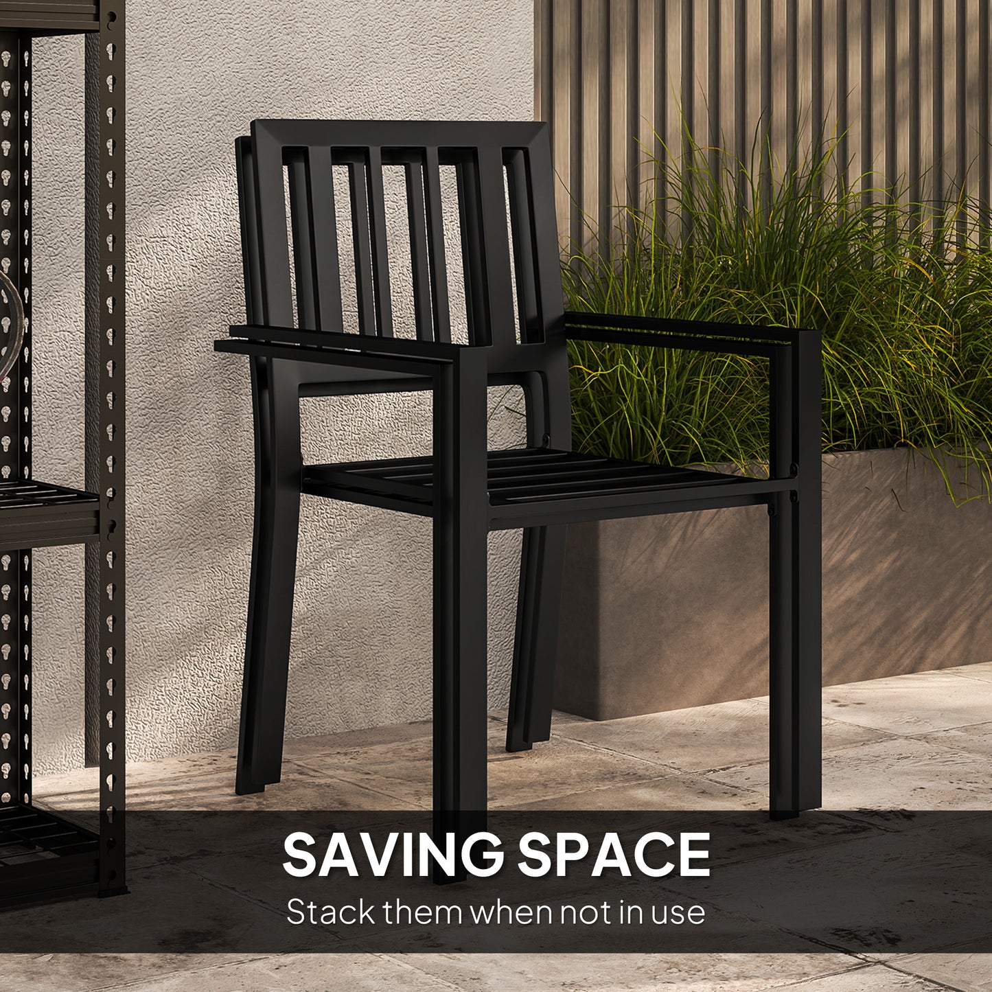 3 Piece Patio Bistro Set with Plastic Top, 2 Stackable Chairs, Galvanised Steel Frame, Grey