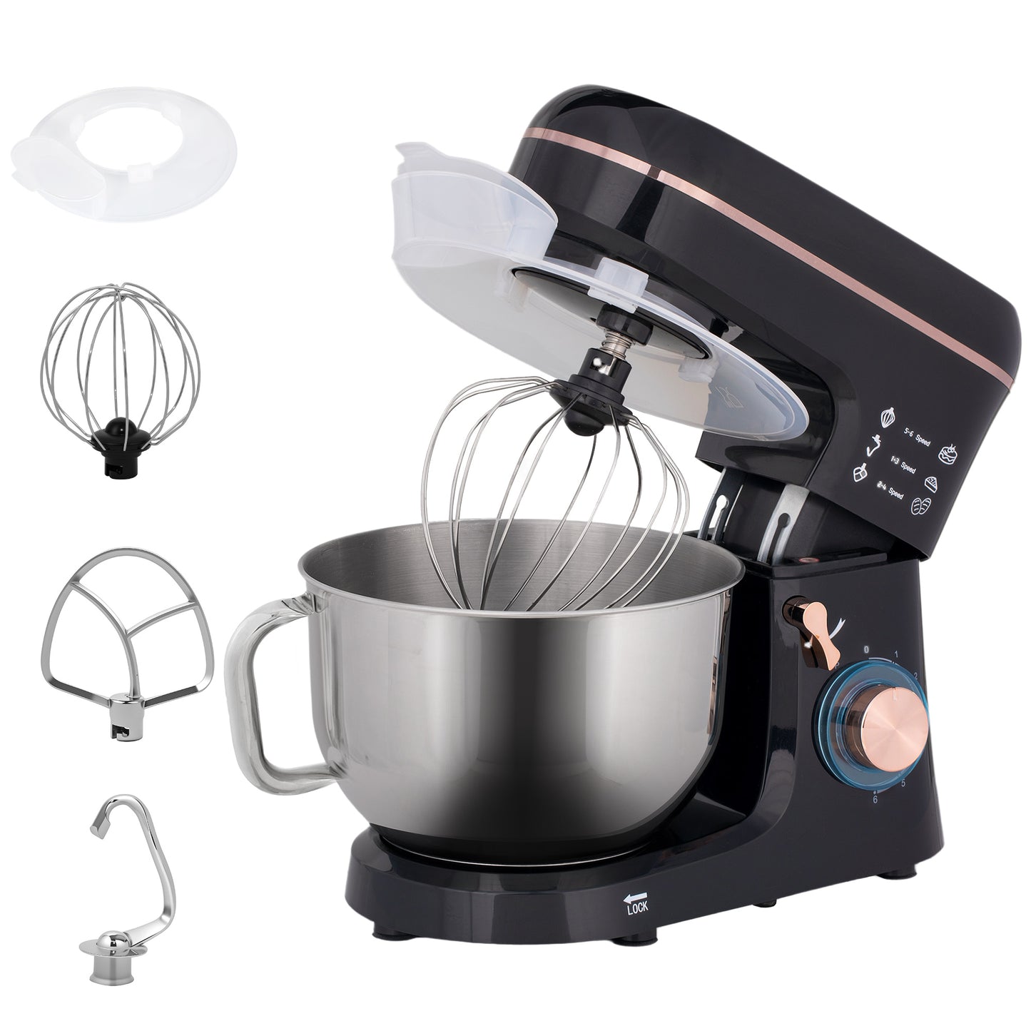 Stand Mixer, 5L Food Mixer for Baking, 6 Speeds and Pulse Setting, 1400W Cake Electric Kitchen Mixer with Dough Hook, Whisk