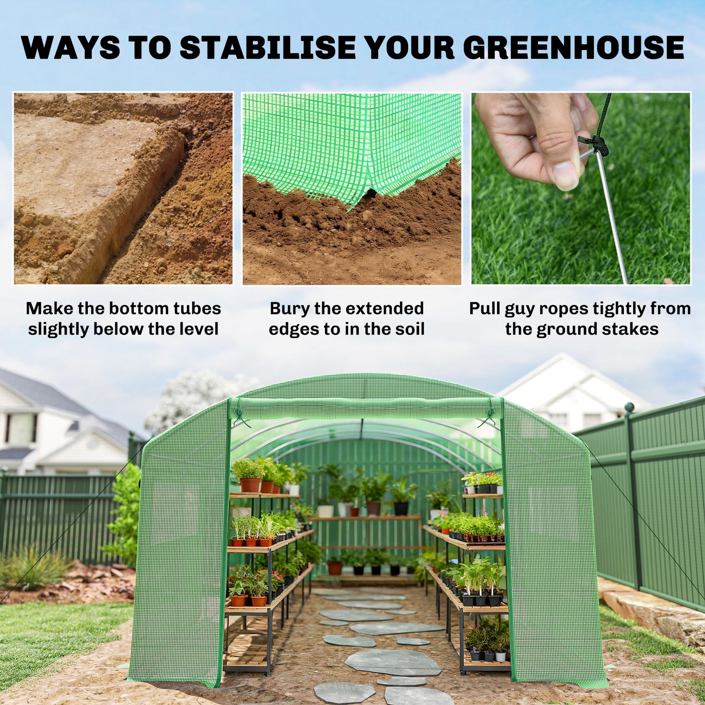 19 x 9.8ft Walk-In Polytunnel Greenhouse - Green