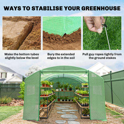 19 x 9.8ft Walk-In Polytunnel Greenhouse - Green