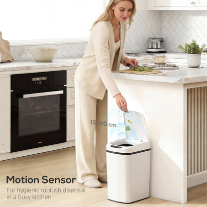 12L Sensor Bin, Automatic Touchless Motion Sensor Kitchen Bin with Fingerprint Resistant Stainless Steel, White