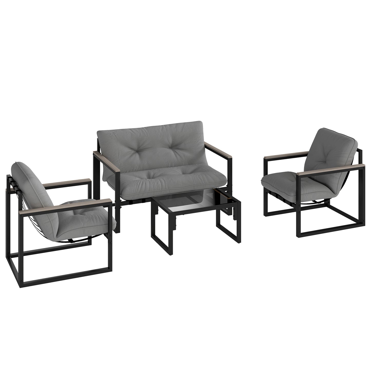 Garden Furniture Set, 4 Piece Indoor Outdoor Conservatory with Loveseat Sofa, Armchairs, Glass Top Coffee Table
