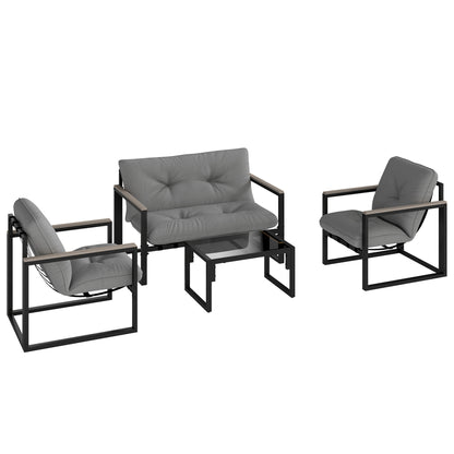 Garden Furniture Set, 4 Piece Indoor Outdoor Conservatory with Loveseat Sofa, Armchairs, Glass Top Coffee Table