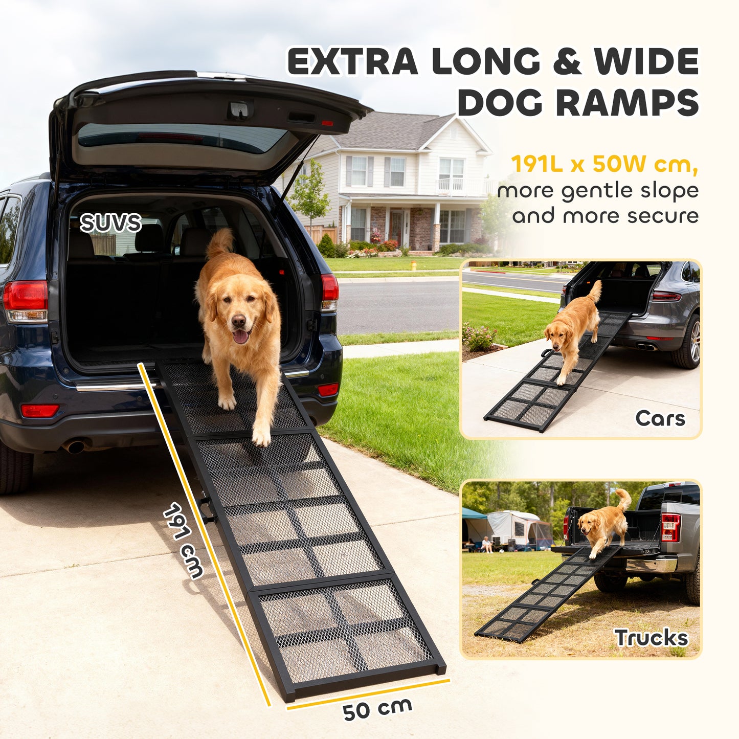 191 x 50cm Dog Ramp for Car, Extra Long Pet Stairs with Non-Slip Surface, for Large Dogs, Black