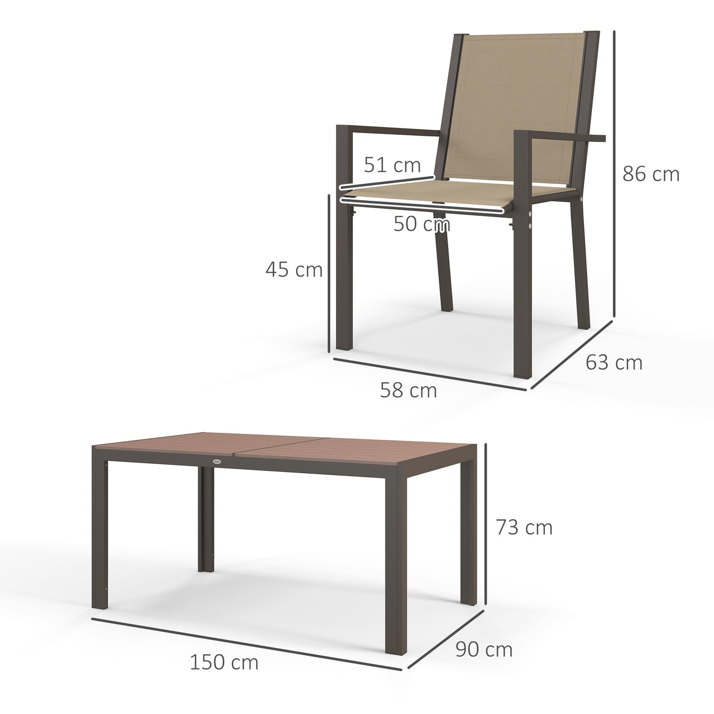 Seven-Piece Garden Dining Set, with Plastic Wood-Top Table - Brown
