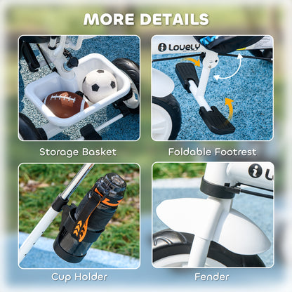 6 in 1 Tricycle for Kids with 5-point harness straps, Removable Canopy, Blue