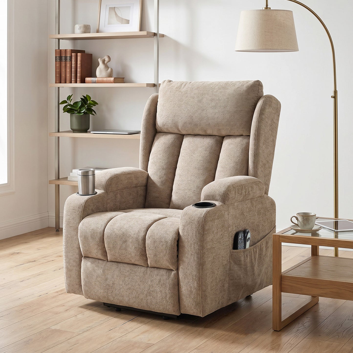 Power Lift Recliner Chair with Vibration Massage and Heat, Chenille Riser and Recliner Armchair for Elderly, Brown