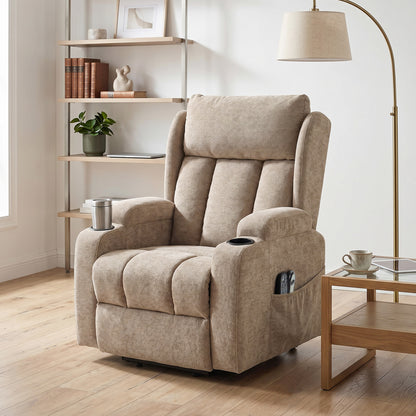 Power Lift Recliner Chair with Vibration Massage and Heat, Chenille Riser and Recliner Armchair for Elderly, Brown