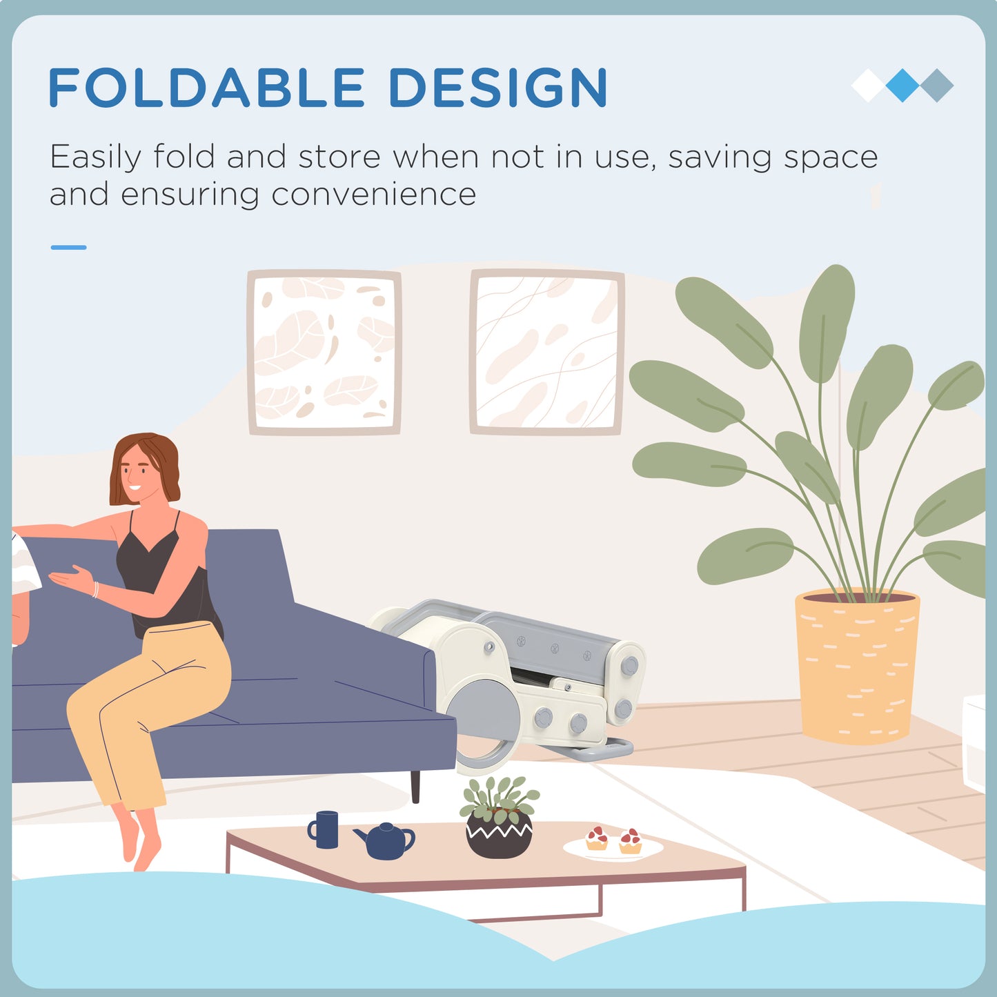 Foldable Kids Slide, Freestanding Baby Slide, for Ages 1.5-3 Years, Grey & Beige