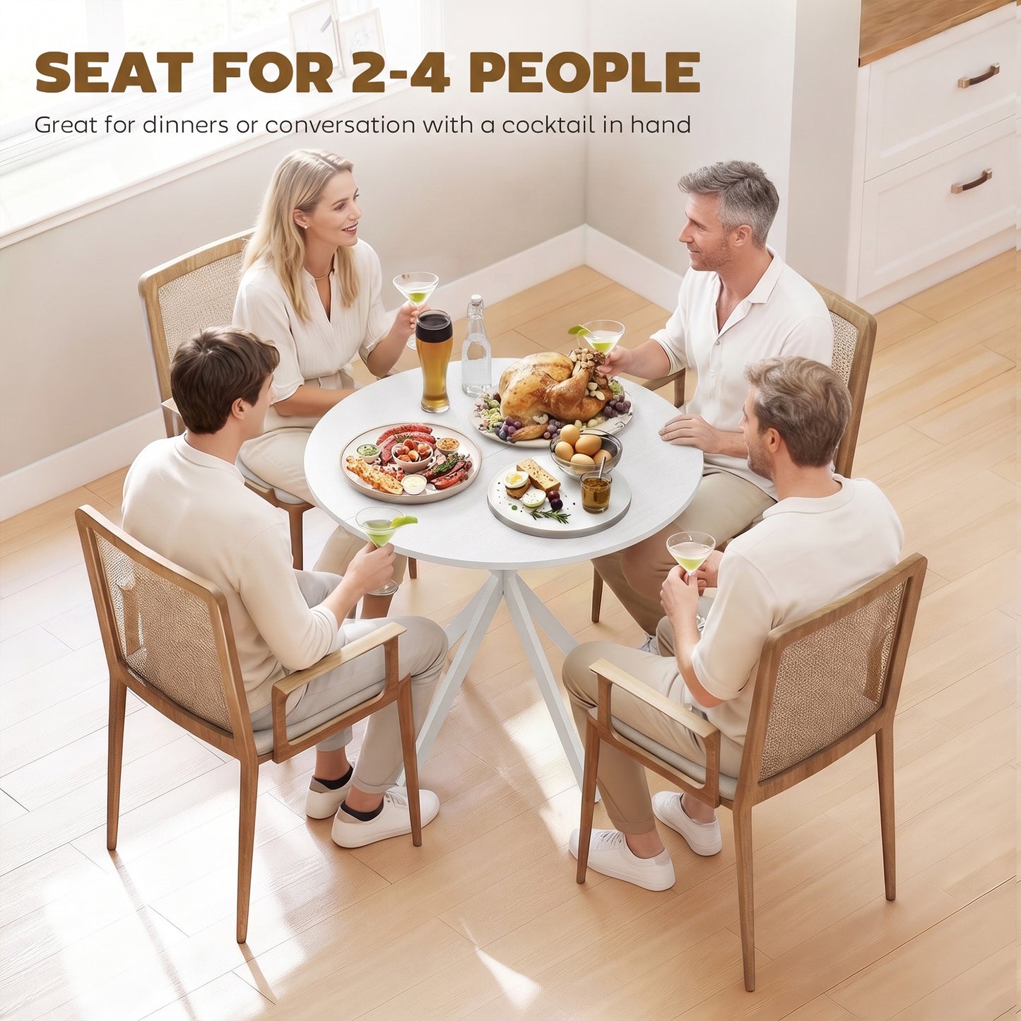 80cm Industrial Round Dining Table - White