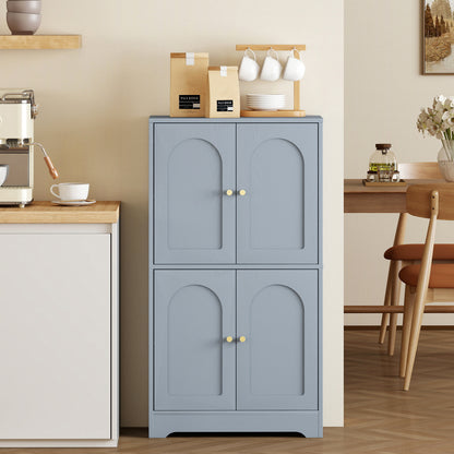 4-Door Kitchen Storage Cabinet with Adjustable Shelves - Grey