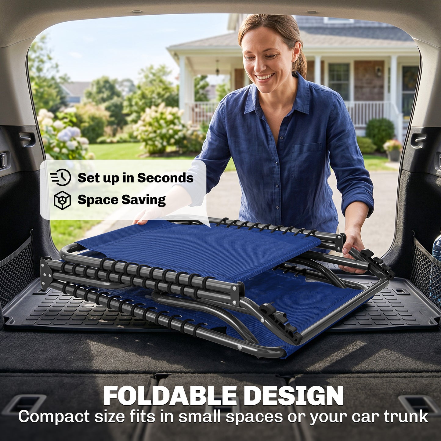 Set of Two Folding Sun Loungers, with Four-Position Backs - Blue