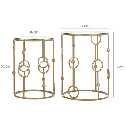 Nesting Round Coffee Table Set of 2 - Gold Tone