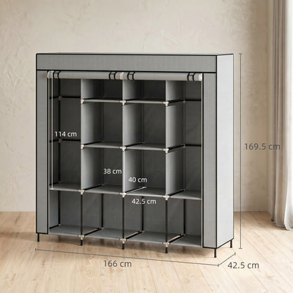 Fabric Wardrobe for Bedroom, Portable Cloth Wardrobe with 10 Compartments, 2 Hanging Rails and 4 Fabric Drawers