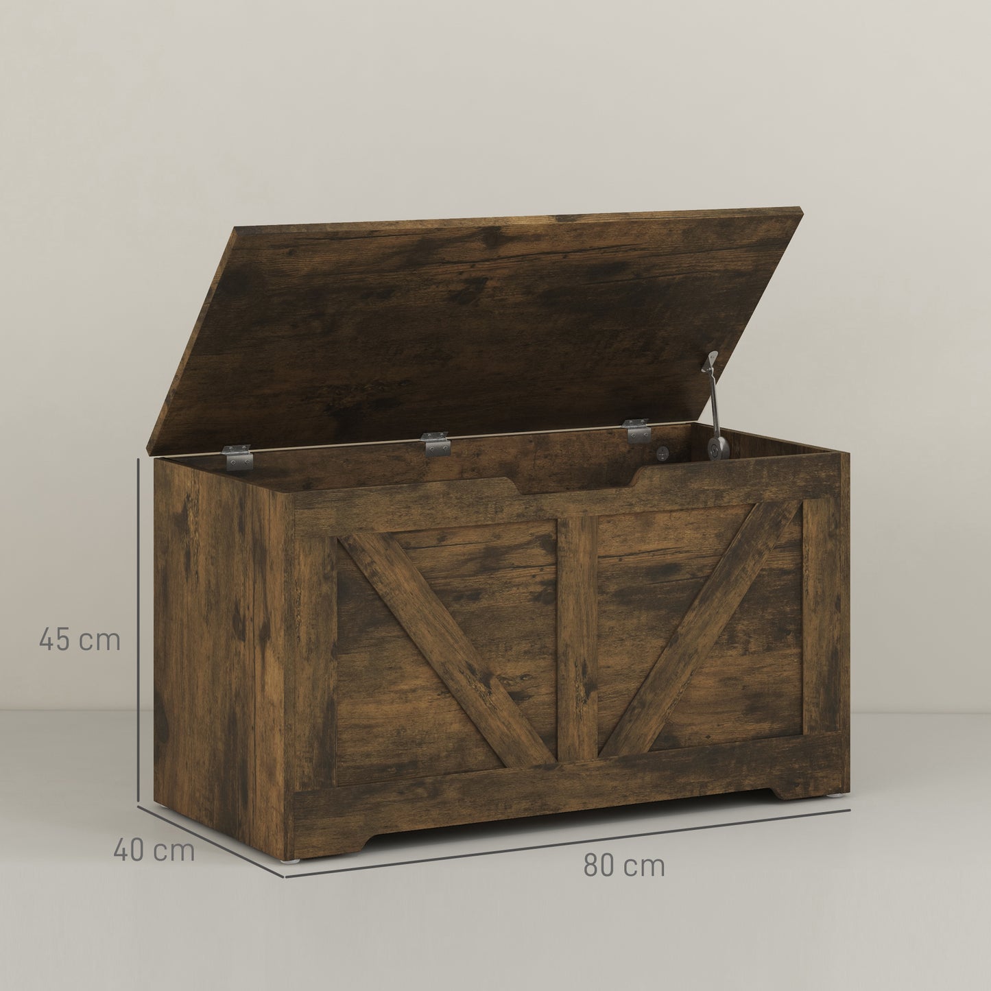 100L Home Storage Box, with Safety Hinge - Rustic Brown