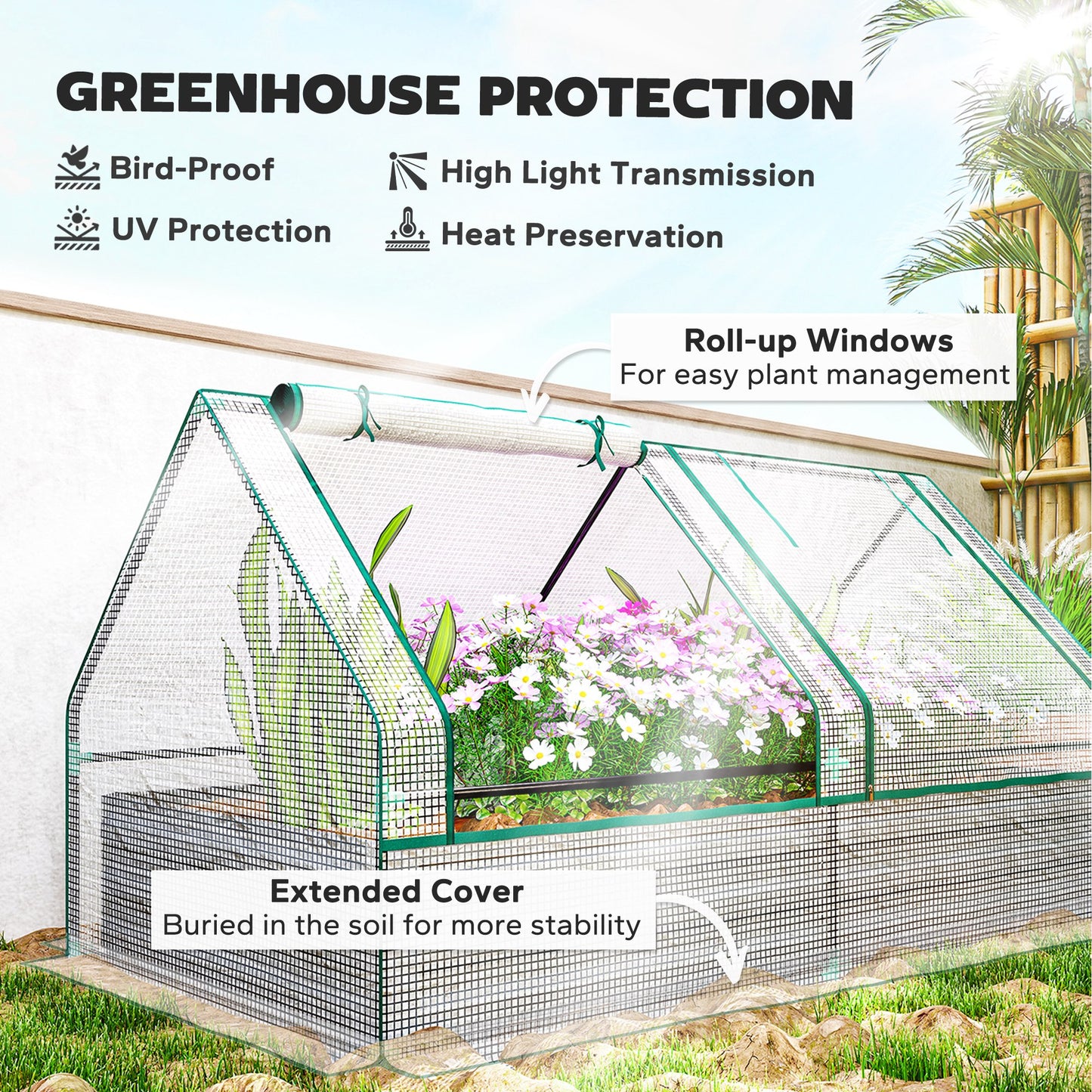 Metal Planter Box with Cover, Raised Garden Bed with Greenhouse, for Herbs and Vegetables, White and Dark Grey