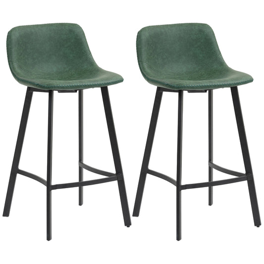 Bar Stools Set of 2, PU Leather Dining Stools with Backrest, Footrest, for Kitchen, Counter, Breakfast Bar, Green
