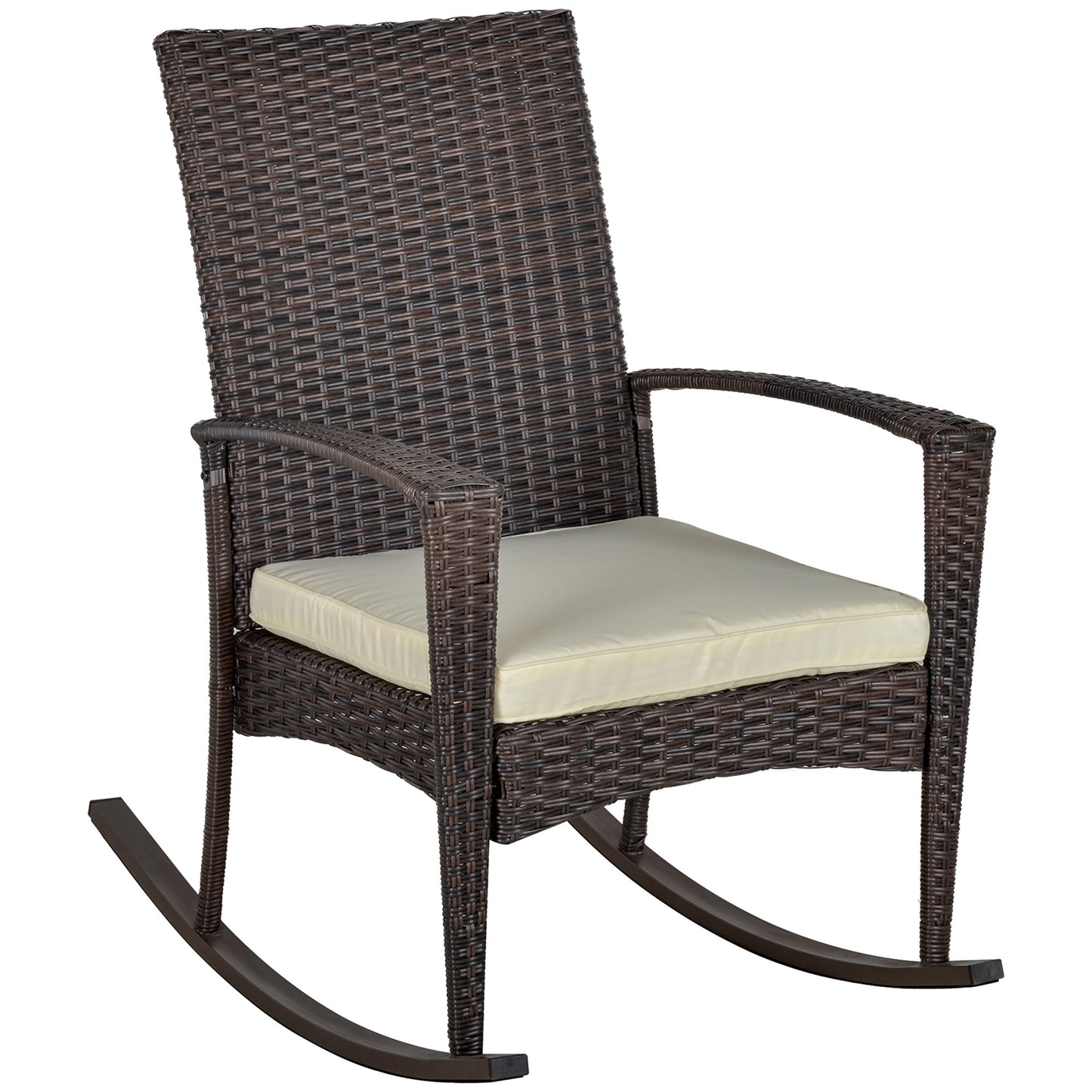 PE Rattan Garden Rocking Chair, Outdoor Rocking with Cushion, 160 KG Capacity Wicker Garden Armchair Rocker