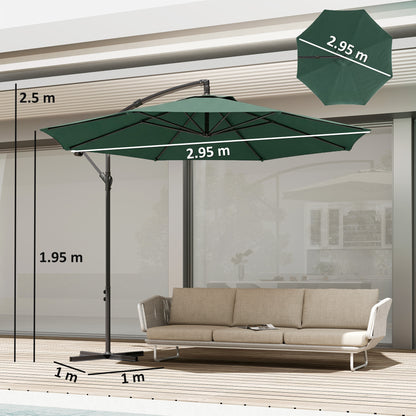 3 m Overhanging Cantilever Parasol, with Cross Base - Dark Green